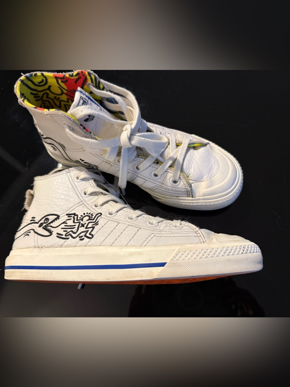 Adidas Nizza x Keith Haring 6/7.5 Hi RF Pop Art Leather High Top Sneakers